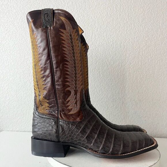 NEW Rod Patrick Mens Cowboy Boots Sz 13.5A Brown Caiman Belly Square Toe RPM101 - Picture 2 of 12